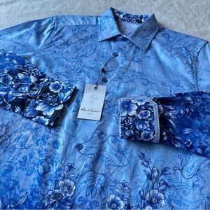 Robert Graham Mens Fondsworth Light Blue Sz S Paisley Floral Embroidered Classic